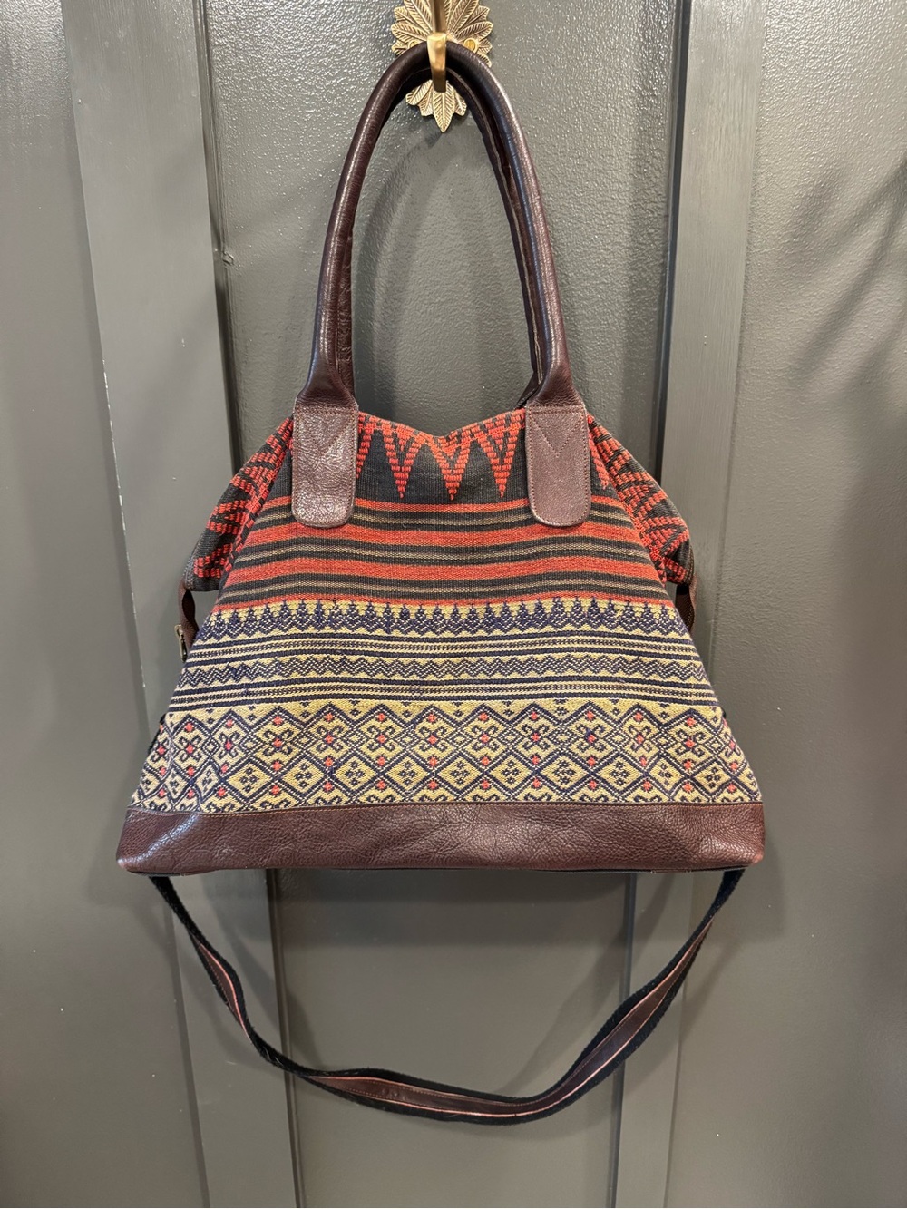 JadeTribe Boho Patterned Red and Brown Tote Bag